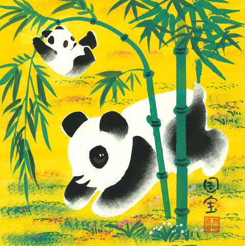 Huxian Folk Painting- Panda Playing