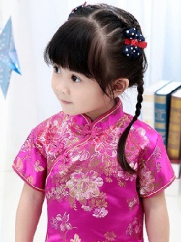 Girls' Beautiful Traditional Qipao Dress (Hot Pink Brocade)