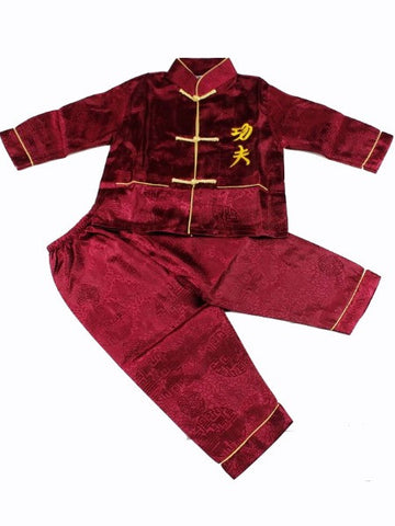 Boys Two-Piece Black Stain Outfit (Wine Color)