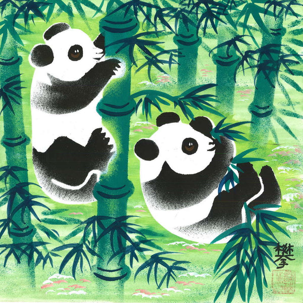 Huxian Folk Painting- Panda Climbing