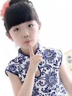 Girls' Adorable Blue-and-White Brocade Flower Pattern Qipao Dress