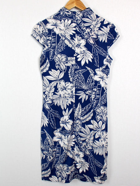 Ladies' Qipao Dress in Blue and White Floral Print