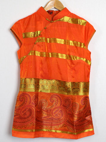 Chinese Traditional Blouse in Stunning Orange and Gold