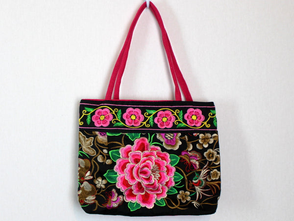 Chinese Embroidered Pink Floral Purse