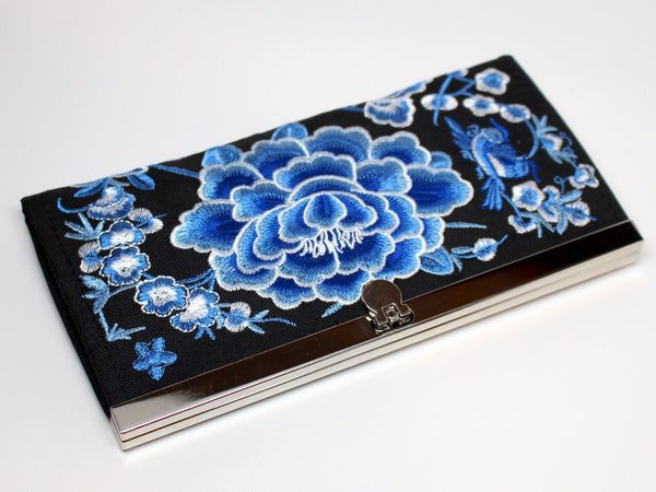 Embroidered Wallet in Blue and White Floral Print