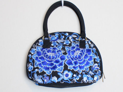 Embroidered Purse with Blue and White Floral Print