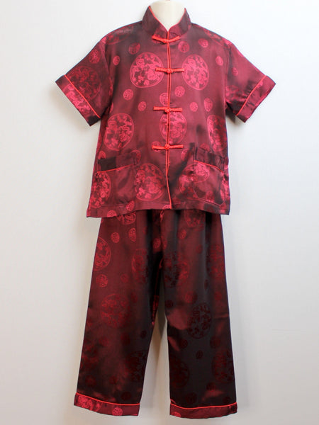 Boys Two-Piece Handsome Satin Traditional Outfit (Wine Color)