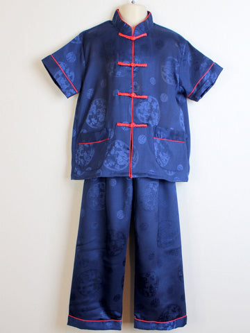 Boys Two-Piece Satin Traditional Outfit (Navy Blue)