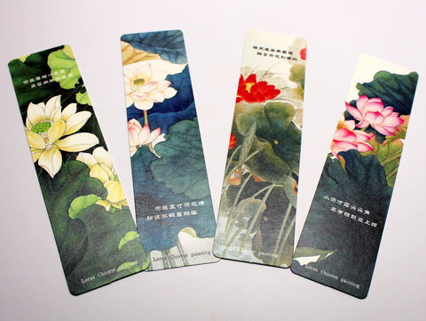 Chinese Lotus Flower Painting Bookmark Set