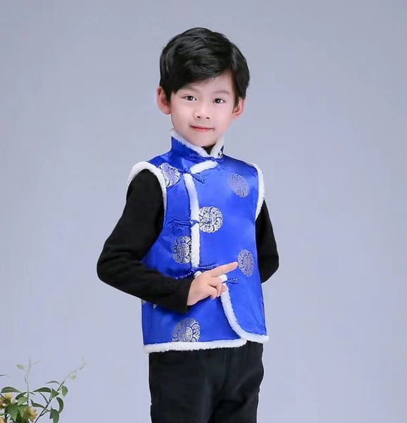 Kids' Adorable and Festive Traditional Vest in Royal Blue with Silver Accents (Unisex)