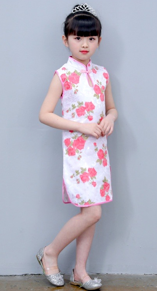 Girls' Gorgeous Light Pink Rose Brocade Qipao Dress