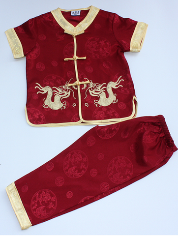 Boys Two-Piece Traditional Embroidered Dragon Outfit