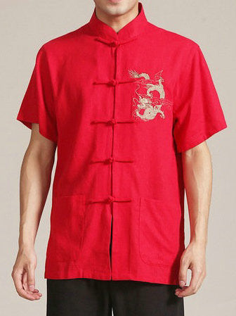 Handsome Dragon Pattern Top for Men (Red)