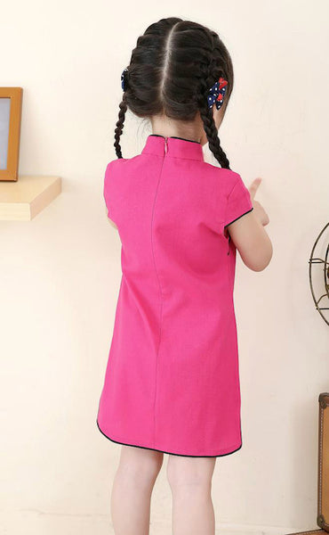 Girls‘ Elegant Chinese Qipao Dress (Hot Pink)